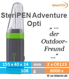 SteriPEN Adventure Opti Wasserentkeimer Outdoor sauberes keimfreies Trinkwasser mir UVC Lampe Licht