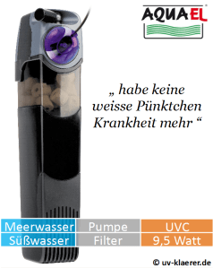 Innenfilter mit UVC Aquael Unifilter UV 750 gegen grünes Wasser im Aquarium, UVC Klärer, UV Klärer