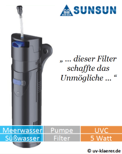 Innenfilter mit UVC CUP 805 gegen grünes Wasser im Aquarium, UVC Klärer, UV Klärer