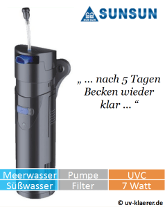 Innenfilter mit UVC CUP 807 gegen grünes Wasser im Aquarium, UVC Klärer, UV Klärer