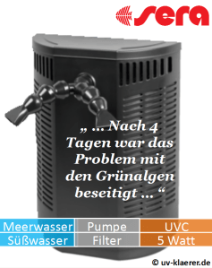 Innenfilter mit UVC sera bioactive if 400 + UV gegen grünes Wasser im Aquarium, UVC Klärer, UV Klärer