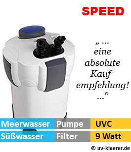 Aussenfilter mit UVC, Speed 1.400 Liter pro Stunde, 9 Watt UVC Klaerer, gegen Algen im Aquarium