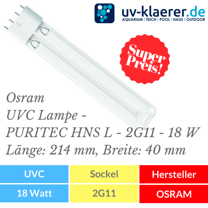 UVC Ersatzlampe Osram UVC Lampe - PURITEC HNS L - 2G11 - 18 W
