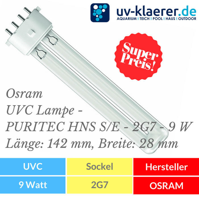 UVC Ersatzlampe Osram UVC Lampe - PURITEC HNS S/E - 2G7 - 9 W