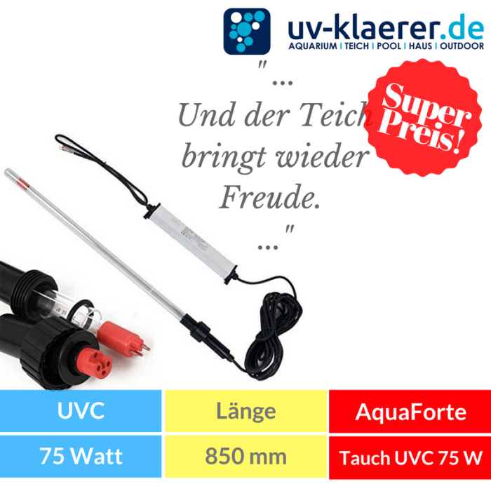 Tauchstrahler AquaForte Tauch UVC Strahler als 3 tlg. Bausatz, Tauchstrahler für Ihren Koi Teich und Teichfilter zu Entkeimung und Algenvernichter