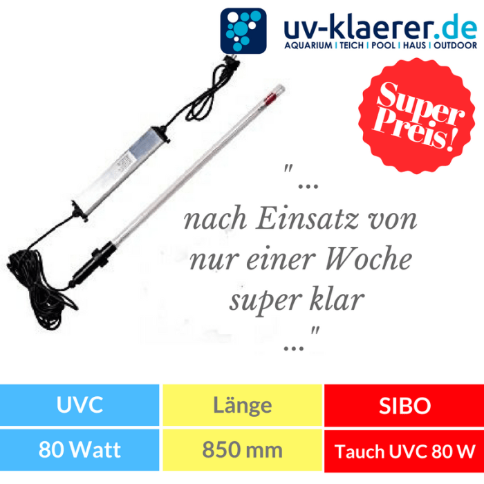 Tauchstrahler Tauch UVC 80 Watt Amalgan für Koiteiche bis 150000 liter Amalgam